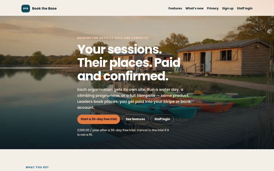 Book the Base homepage